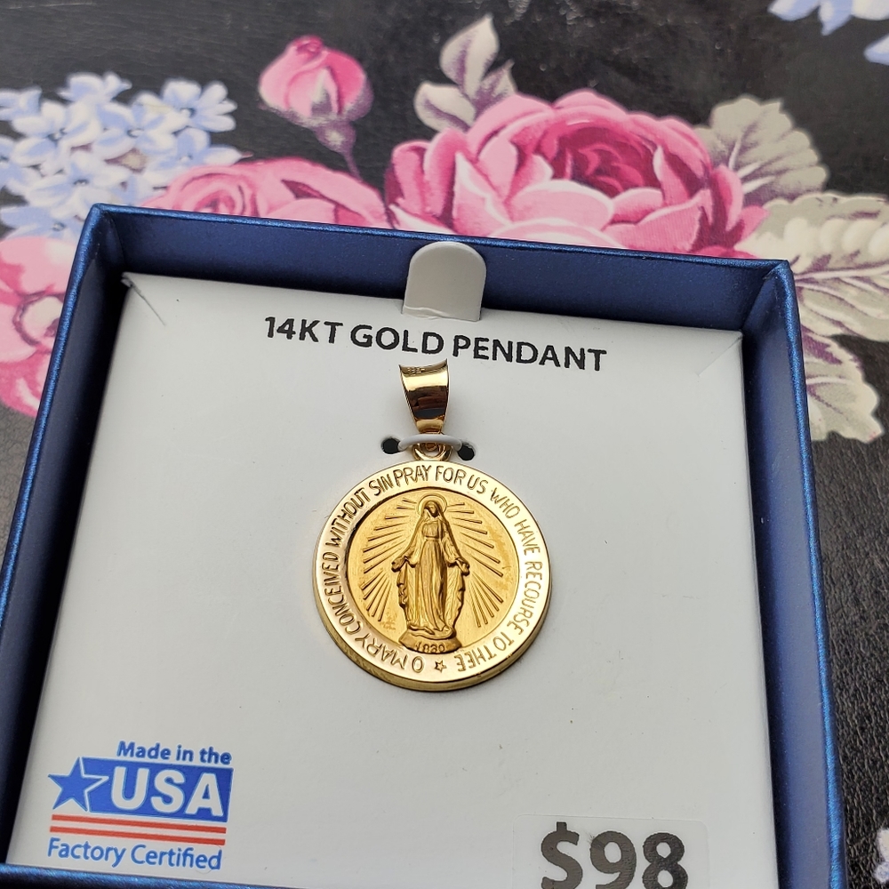 14 Karat Gold Miraculous Medal Pendant